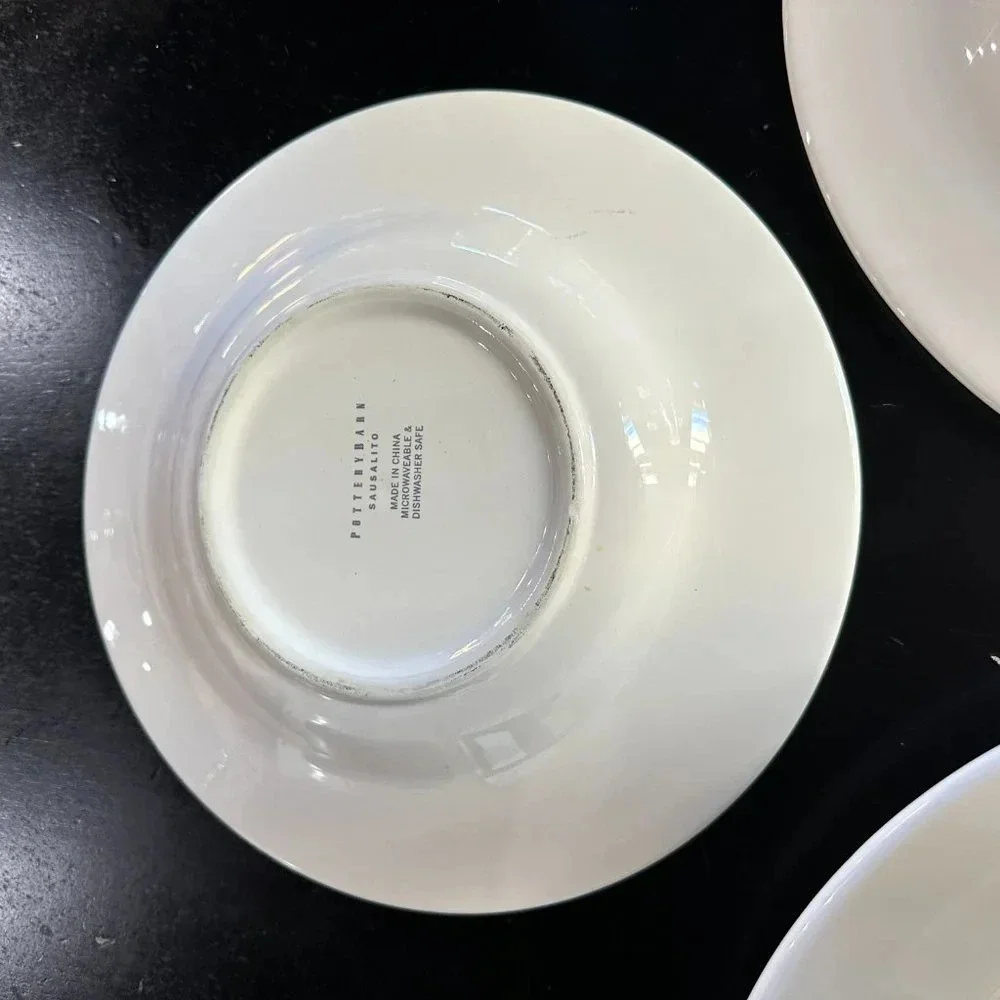3 Pottery Barn Sausalito Plates - Dinner & Side/Soup/Rimmed Bowl White